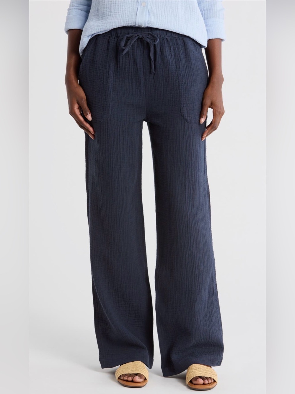 Splendid Navy Wide-Leg Gauze Drawstring Pants